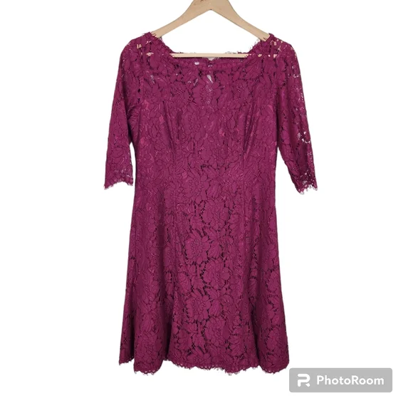 Eliza J | Dresses | Eliza J Purple Lace Elbow Sleeve Fit And Flare Dress Sz  8 | Poshmark